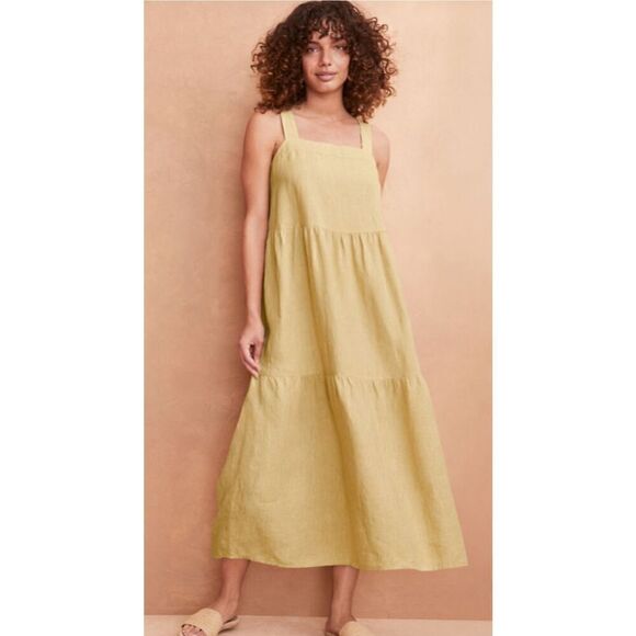 Eileen Fisher Dresses & Skirts - EILEEN FISHER Washed Organic-Linen Délavé Tiered Tank Dress in Butter Size Large